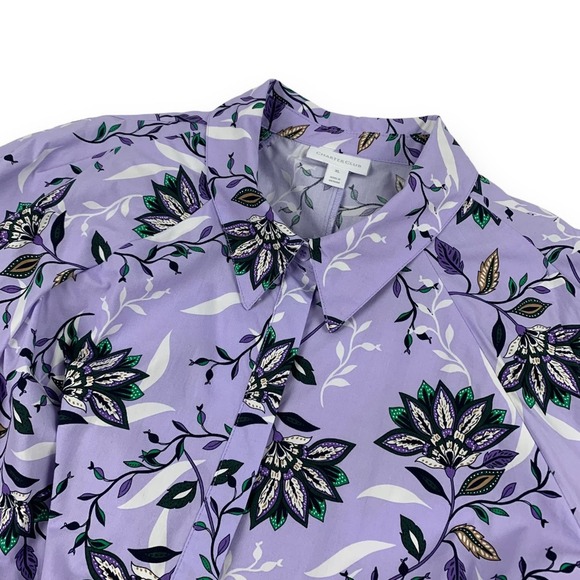 Charter Club Lavender Floral Button Up 3/4 Sleeve Shirt Dress - Picture 3 of 8